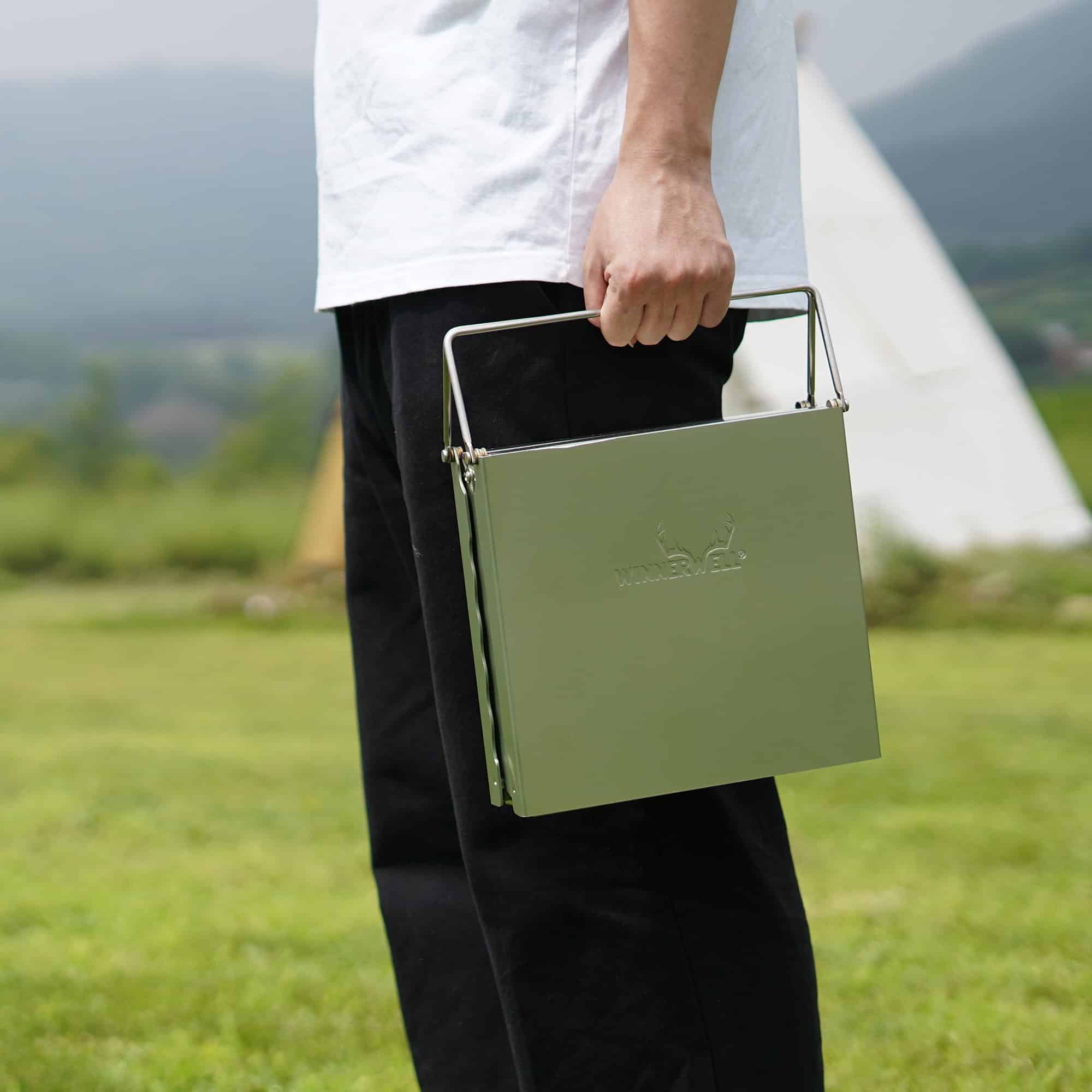 Camp Table Charcoal BBQ Grill - Sage Green - Image 4